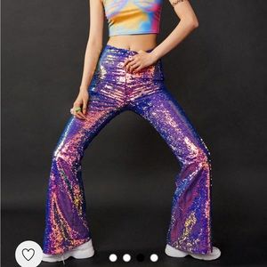 Nastygal sequin iridescent flare pants. NWT Never worn. Concert standout